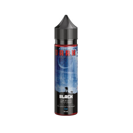 E-liquide Black Star 50 ml - Dark Vapor. E-liquide Black Star avec flacon noir et étiquette bleue arrière avec texte rouge et blanc