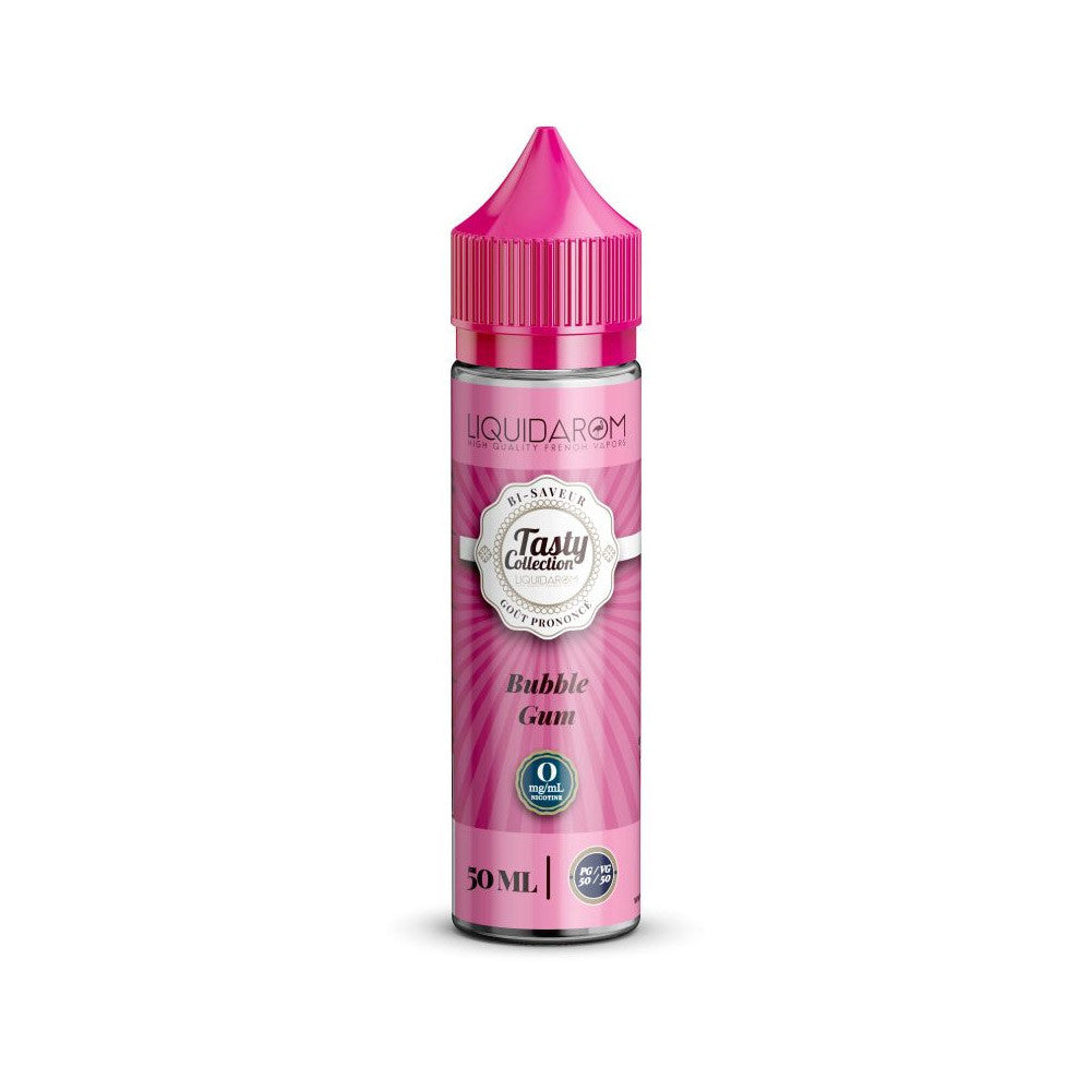 E-liquide Bubble Gum 50 ml - Tasty Collection - LiquidArom. E-liquide Bubble Gum flacon transparent avec bouchon rose vif