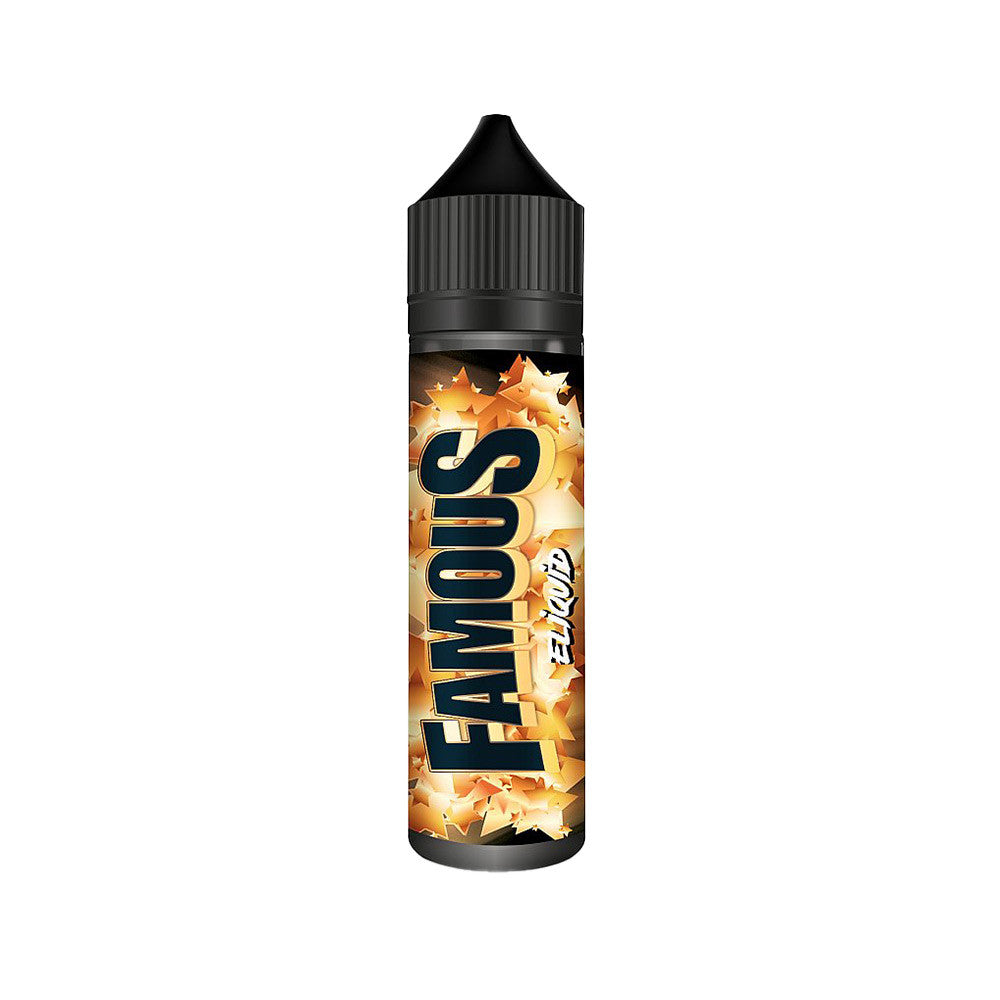 E-liquide Famous 50 ml - Eliquid France. E-liquide Famous avec flacon noir et étiquette orange étoilée
