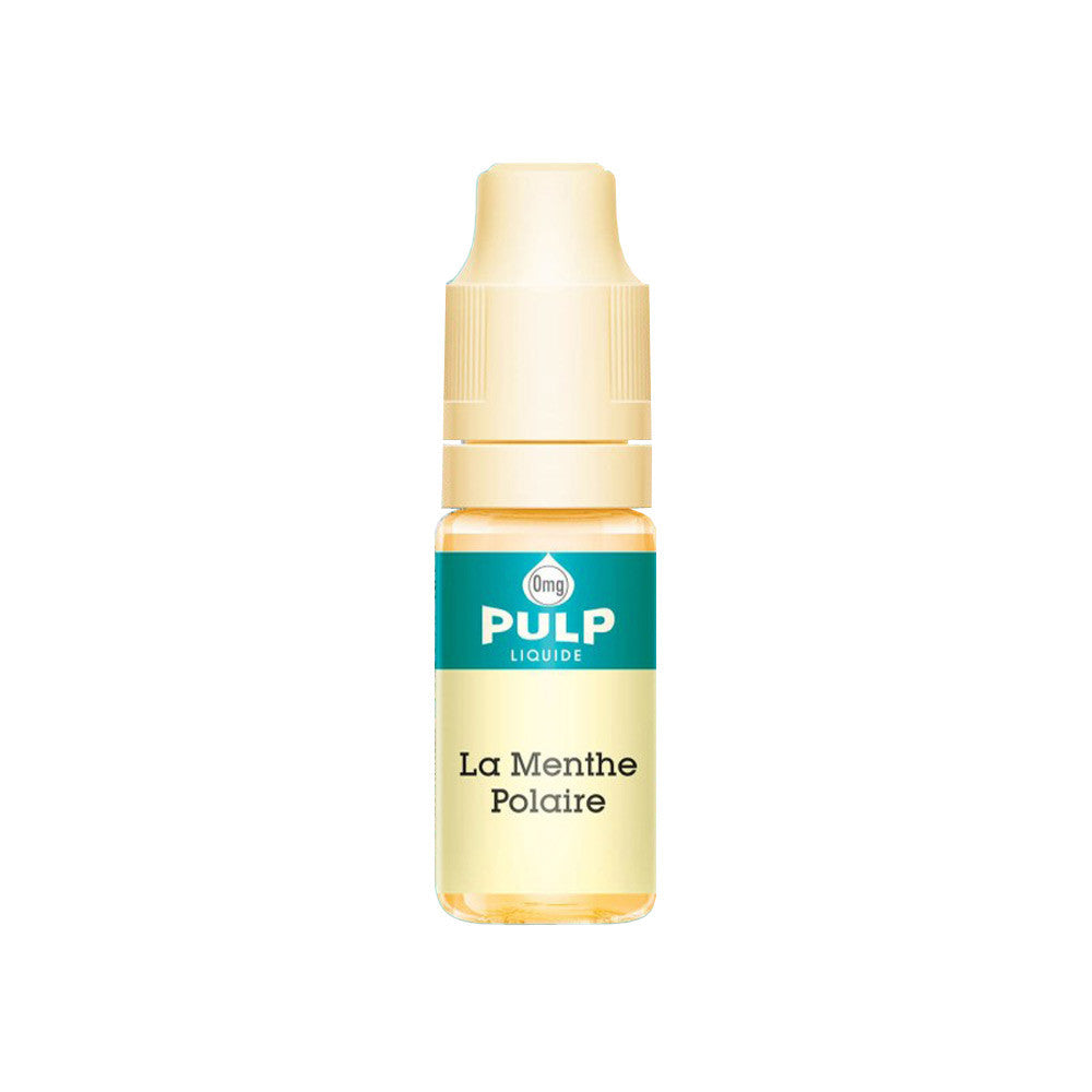 E-liquide Menthe Polaire 10 ml - Pulp. E-liquide Menthe Polaire 10 ml flacon transparent avec bouchon crème et étiquette verte et crème