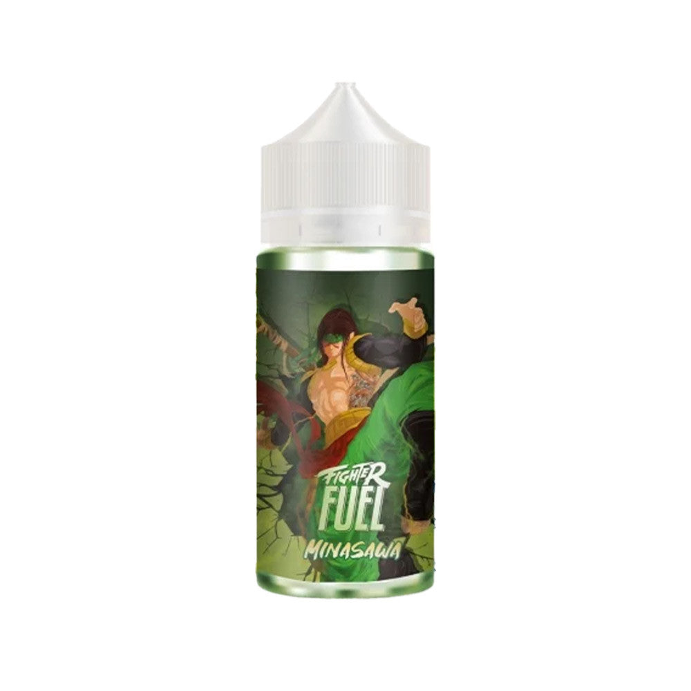 E-liquide Minasawa 100 ml - Fighter Fuel. E-liquide Minasawa 100 ml avec étiquette illustrée d'un combattant en tenue verte