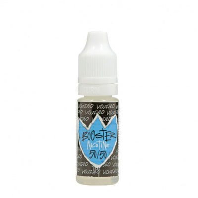 Booster de Nicotine flacon transparent avec étiquette noire et bleue