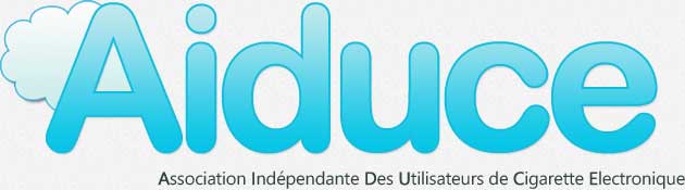 Blog HappeSmoke | Plus de nicotine dans la cigarette électronique? Soutenons l'AIDUCE. Logo Aiduce bleu avec nuage blanc en arrière-plan