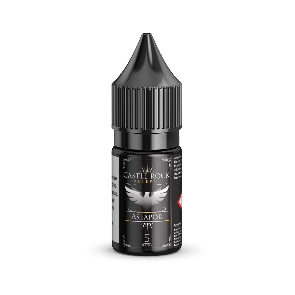 E-liquide Astapor 10 ml - Castle Rock. E-liquide Astapor flacon noir avec étiquette noire et logo aigle blanc
