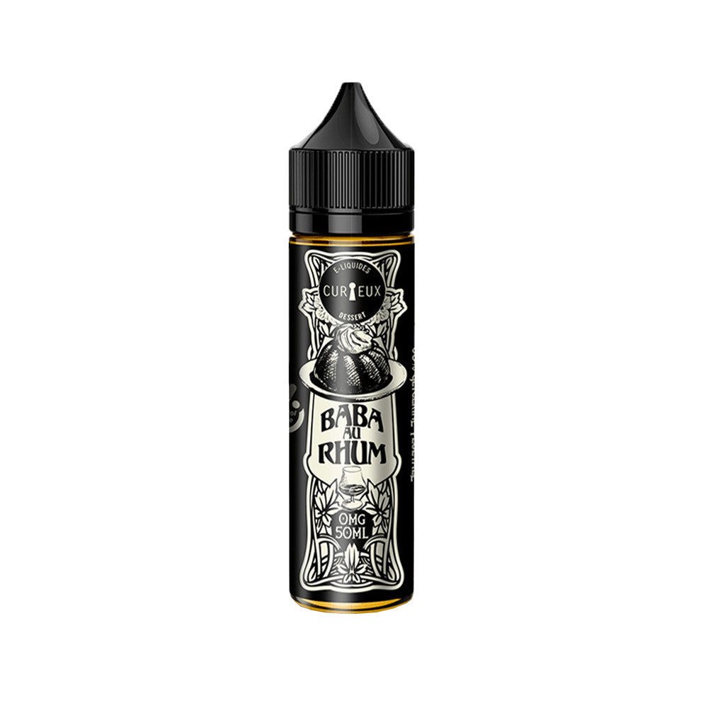 E-liquide Baba au Rhum Vegetol 50 ml - Curieux. E-liquide Baba au Rhum Vegetol 50 ml bouteille noire avec étiquette décorative blanche
