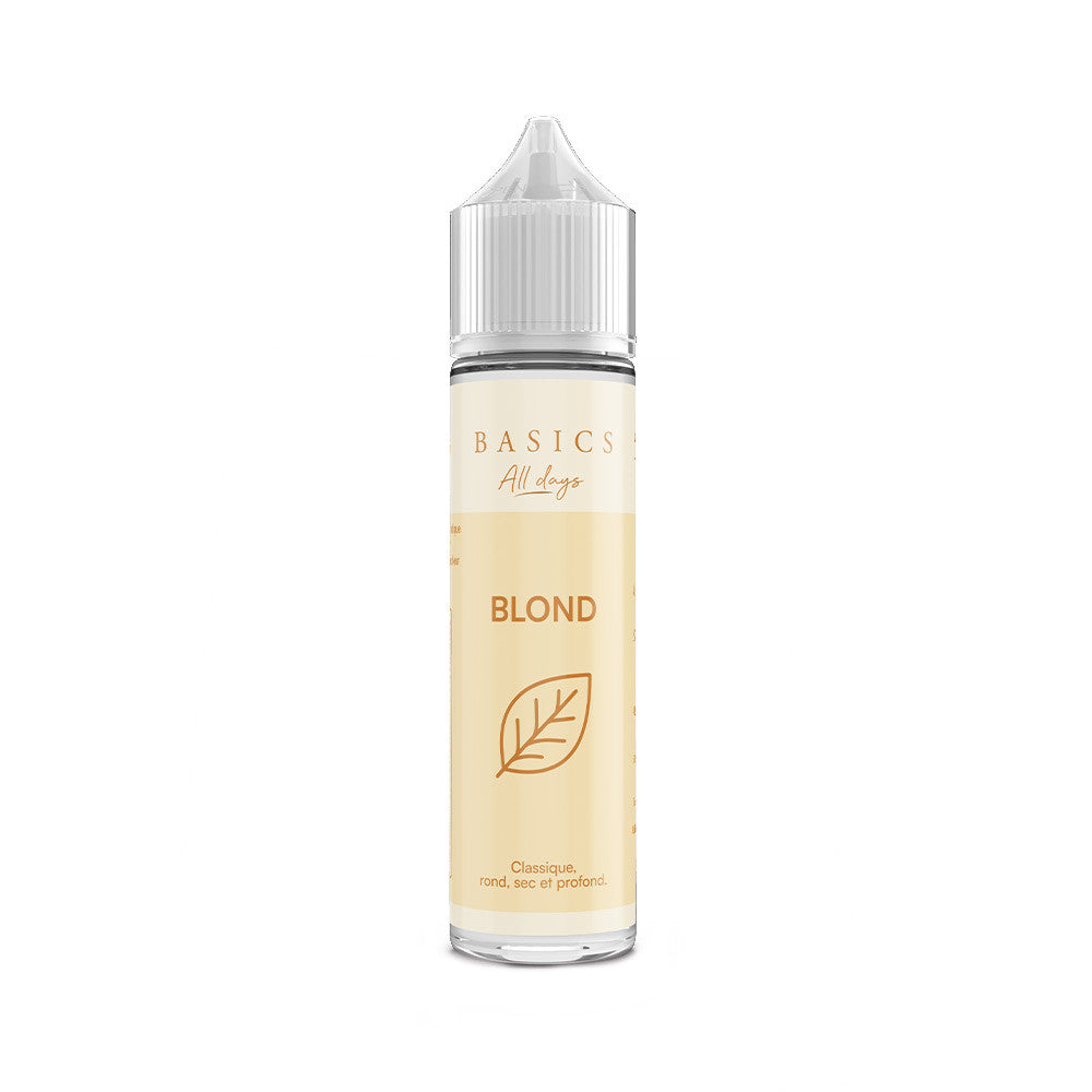 E liquide Blond 50 ml - Les basics. E liquide Blond avec flacon transparent et étiquette beige à motif feuille