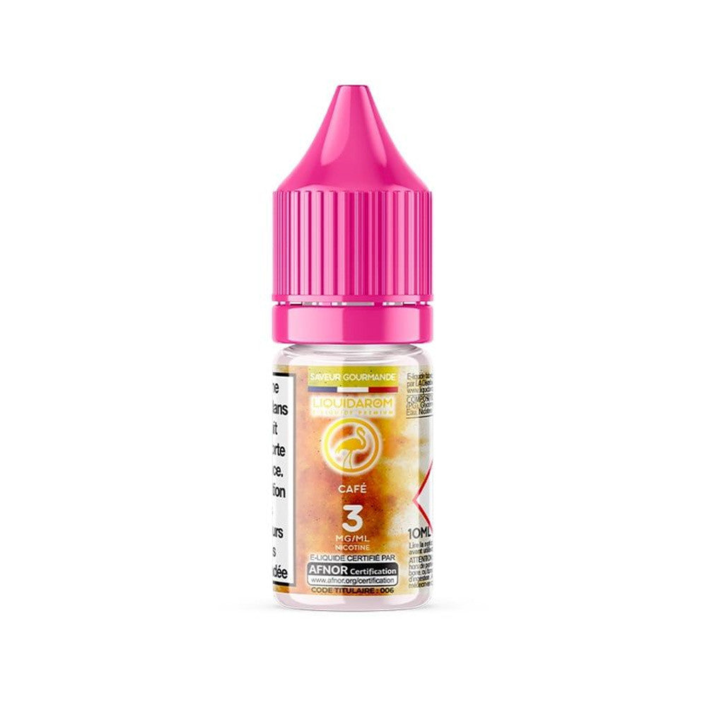 E-liquide Café 10 ml - LiquidArom. E-liquide Café 10 ml avec flacon transparent et bouchon rose