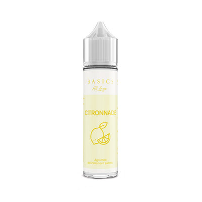 E liquide Citronnade 50 ml - Les basics. E liquide Citronnade 50 ml flacon transparent avec étiquette jaune et dessin de citron