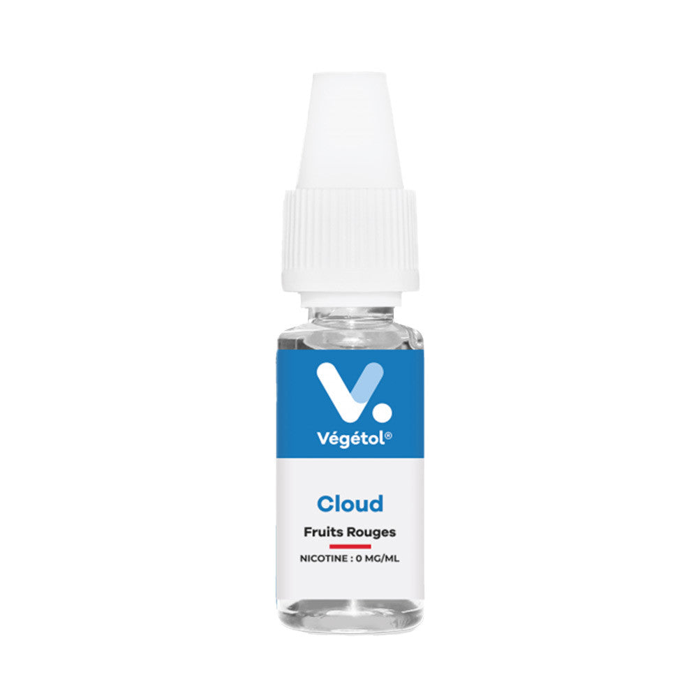 E-liquide Fruits rouges 10 ml - Végétol. E-liquide Fruits rouges 10 ml - flacon transparent avec étiquette bleue et blanche Végétol