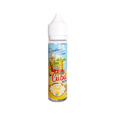 E-liquide Ice Tea Citron 50 ml - Drinking from Cuba. E-liquide Ice Tea Citron flacon transparent avec étiquette colorée illustrant Cuba
