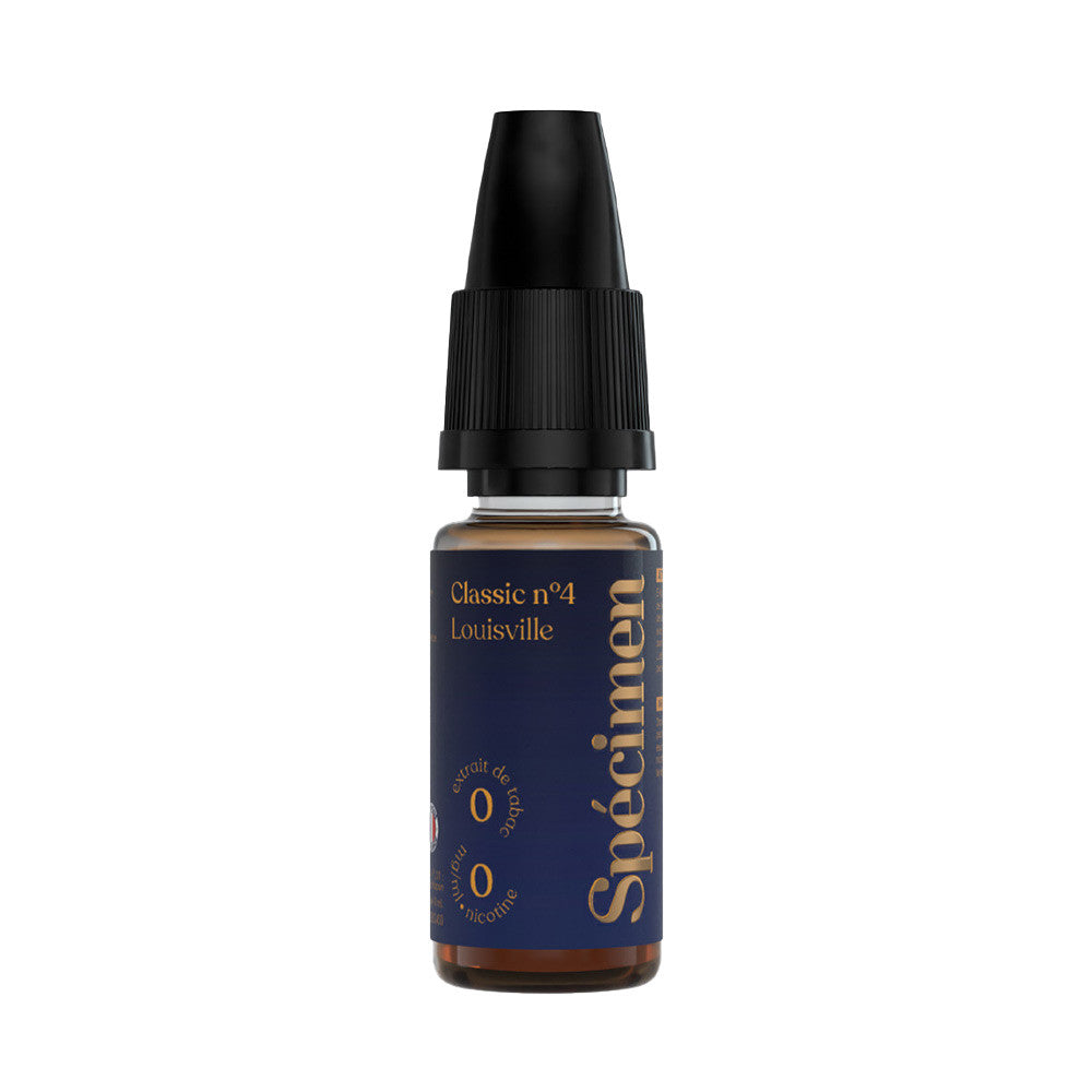E-liquide Louisville 10 ml- Spécimen. E-liquide Louisville flacon transparent avec bouchon noir et étiquette bleue