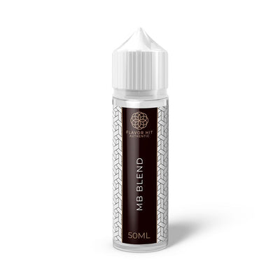 E-liquide MB blend 50 ml - Flavor hit. E-liquide MB blend avec flacon transparent et étiquette noire et blanche géométrique