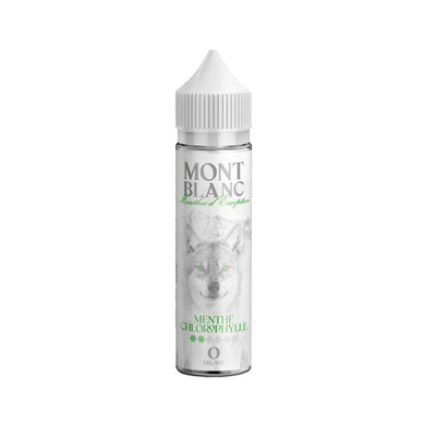 E-liquide Menthe Chlorophylle 50 ml - Mont Blanc. E-liquide Menthe Chlorophylle 50 ml flacon transparent avec image de loup et texte vert