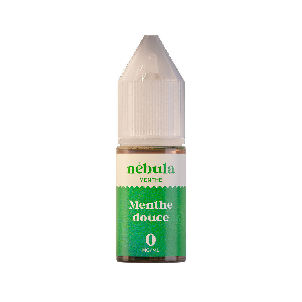 E-liquide Menthe Douce 10 ml - Nébula. E-liquide Menthe Douce avec flacon transparent et étiquette verte et blanche