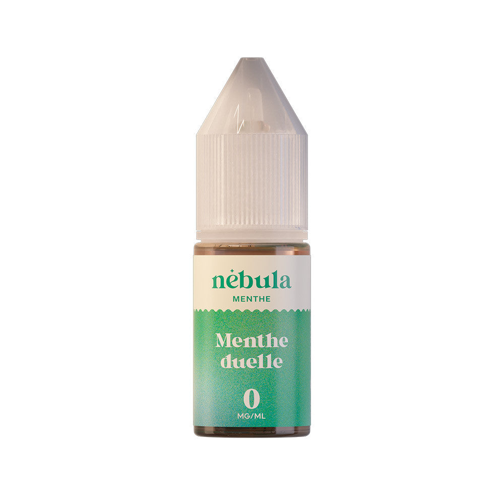 E-liquide Menthe Duelle 10 ml - Nébula. E-liquide Menthe Duelle flacon transparent avec étiquette verte et blanche