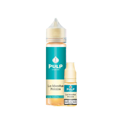E-liquide Menthe Polaire 50 ml + Booster 10 ml - Pulp. E-liquide Menthe Polaire avec un flacon bleu turquoise et un petit booster beige
