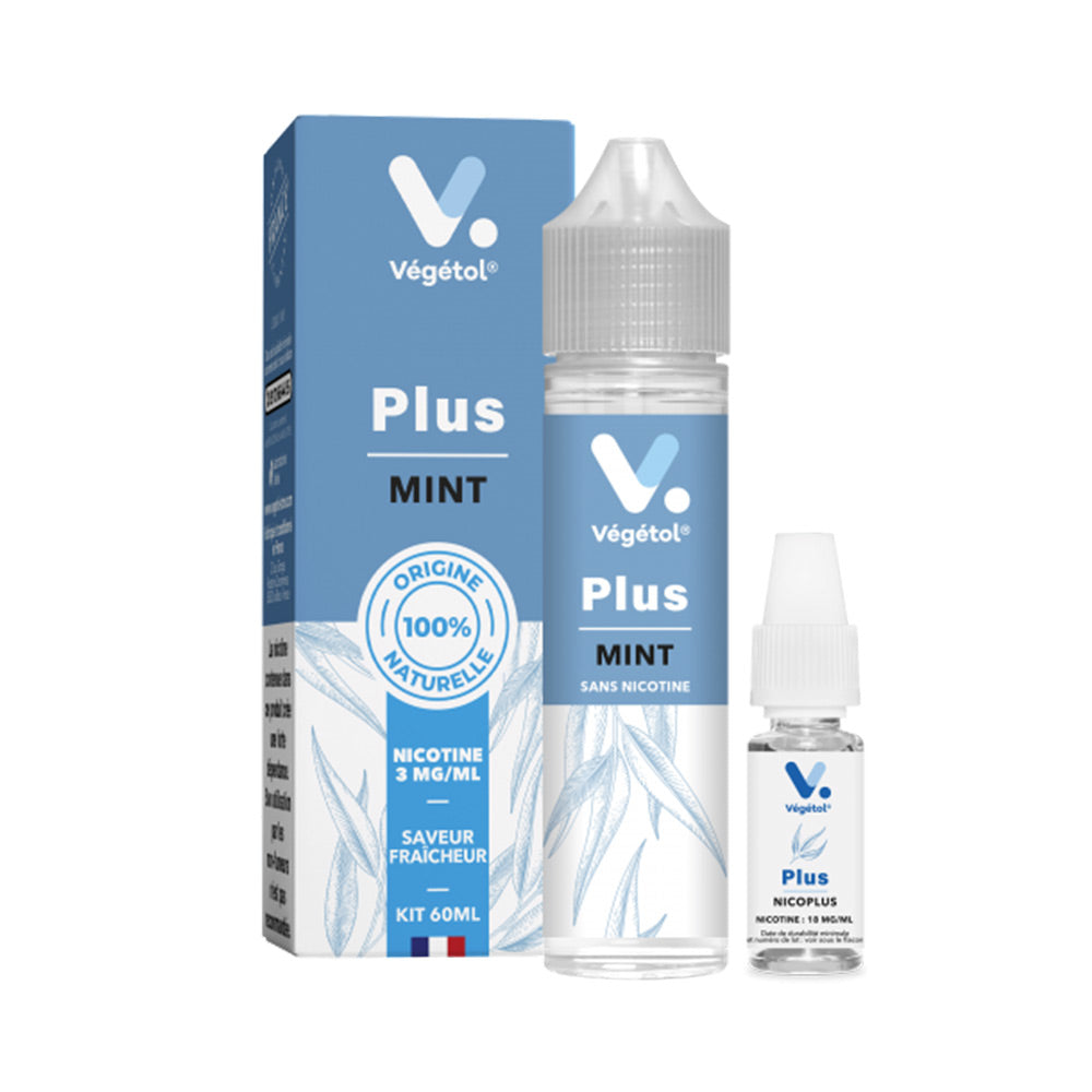 E-liquide Mint 50 ml - Végétol Plus avec flacon transparent et boîte bleue