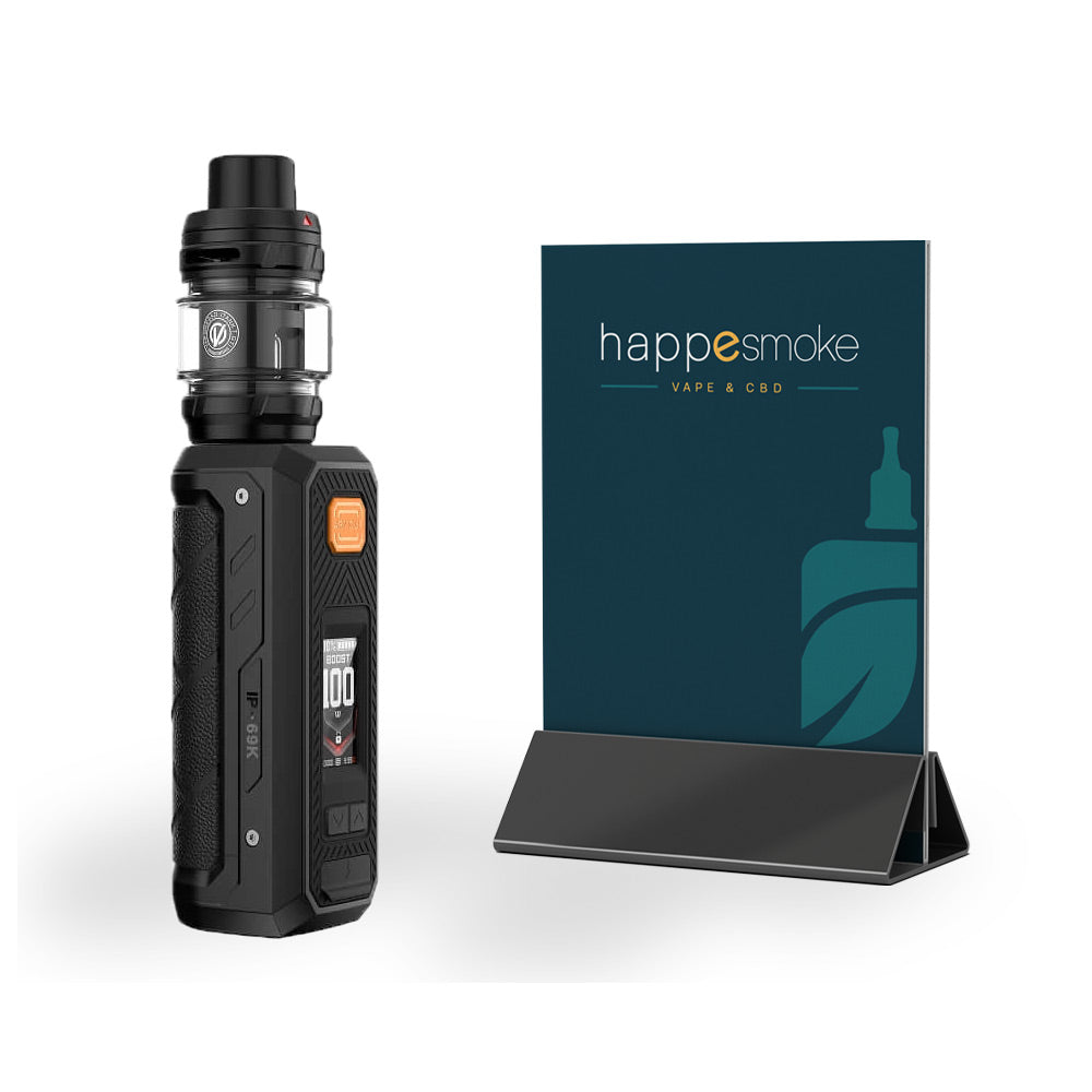 Kit Armour Ultra 5500mAh - Vaporesso. Kit Armour Ultra 5500mAh noir avec écran digital et bouton orange