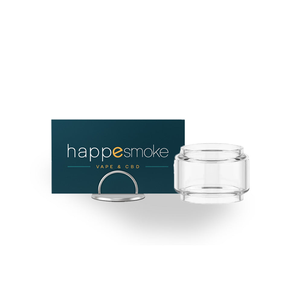 Pyrex Itank T 6 ml - Vaporesso. Pyrex Itank T 6 ml verre transparent avec support métal devant un carton bleu foncé